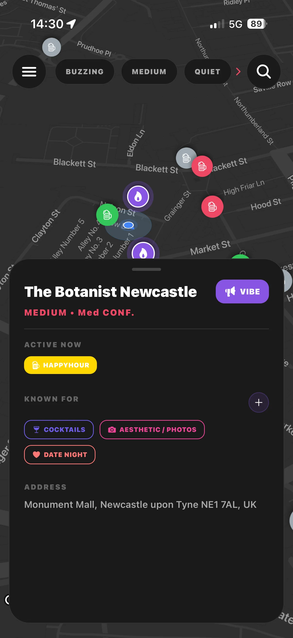 Barz venue detail view for The Botanist Newcastle.